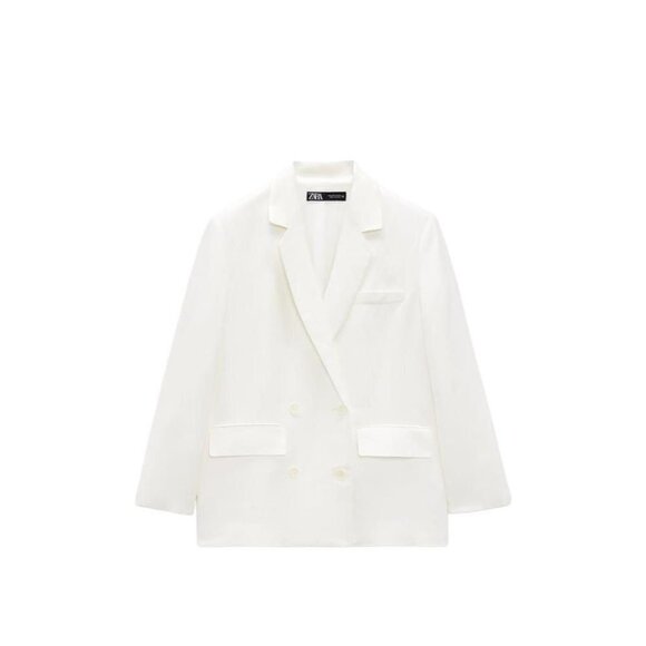 ZARA LINEN BLEND DOUBLE BREASTED BLAZER ECRU SIZE XS | 2753/225 - Picture 1 of 4